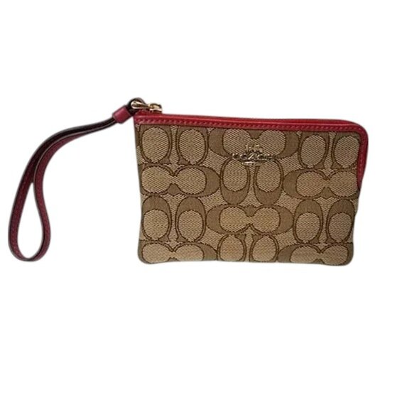COACH Signature Monogram Khaki True Red Zip Wristlet NWT - Picture 1 of 5